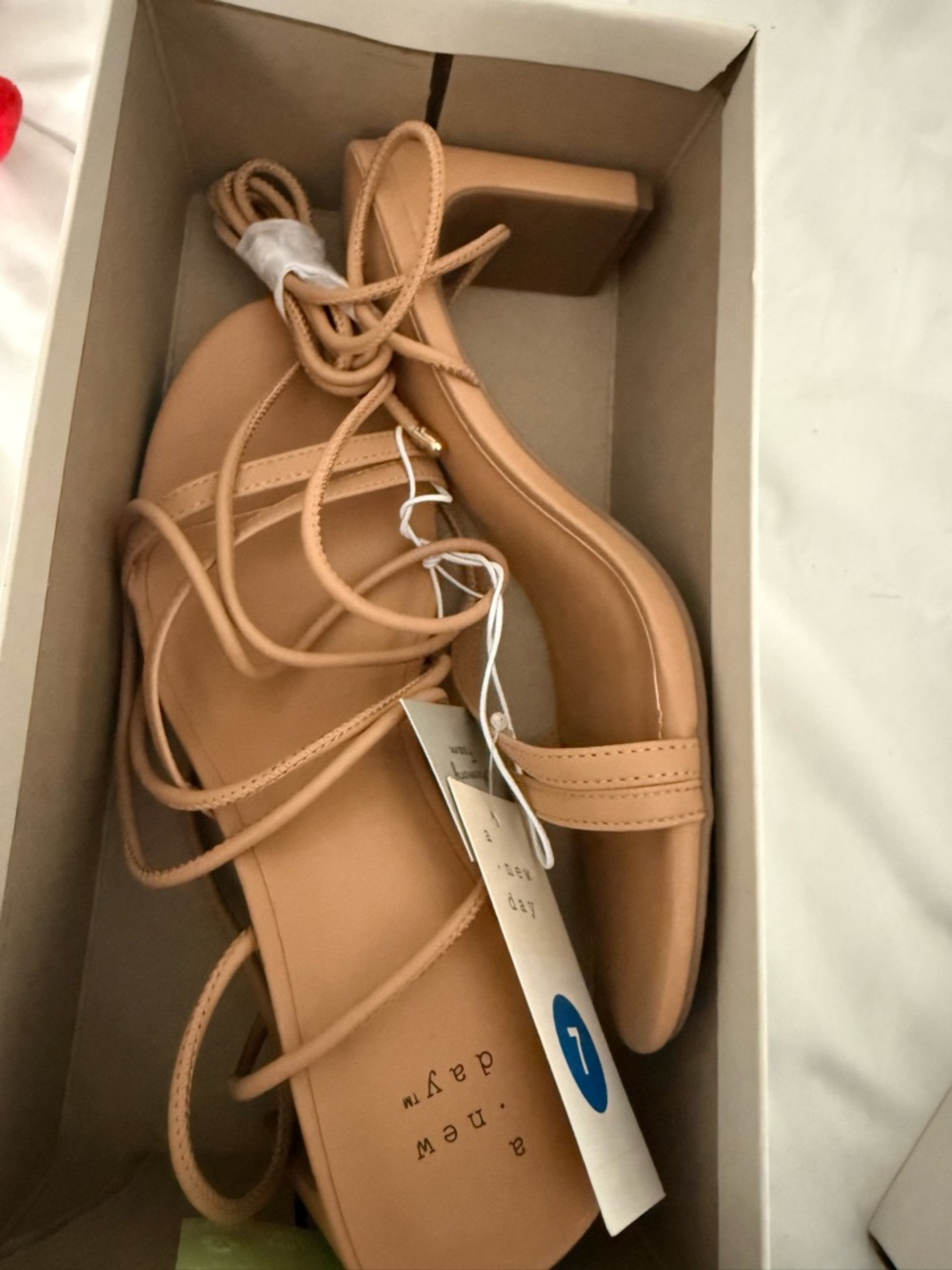 Women's Tan Lace-Up Block Heel Sandals